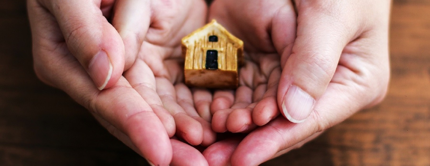 Hands holding a small house